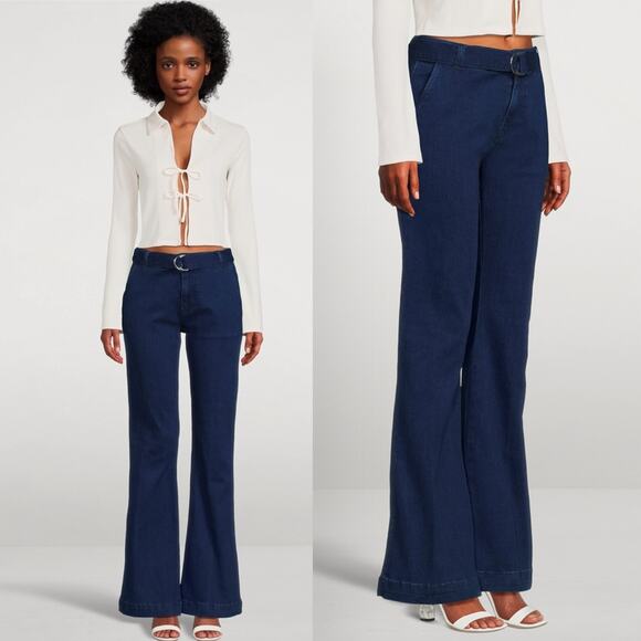 New $228 FRAME D-Belt High Waist Flare Jeans Wide Leg Denim Indigo Blue Bootcut - Picture 2 of 16